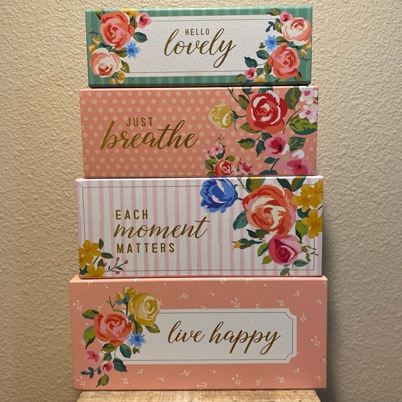 Spring Floral Nesting Boxes Set Of 4, Floral Stackable Decorative Storage Boxes - Picture 3 of 16